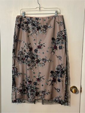 Ultra Pink sequin Embellished Floral Midi Skirt - Blush